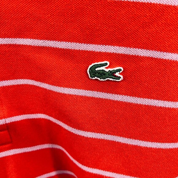 Lacoste Mens Polo Shirt 6 Red Gray Striped Short Sleeve Pullover Logo F4811 - Picture 3 of 9